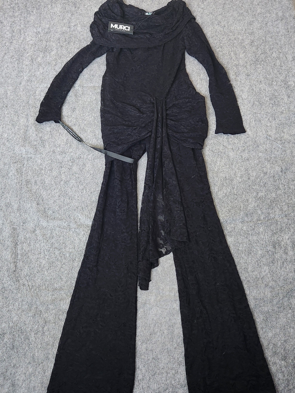 NWT Murci Sheer Lace Wrap Jumpsuit Women's 8 Black Whimsigoth Romantic Vamp Y2K
